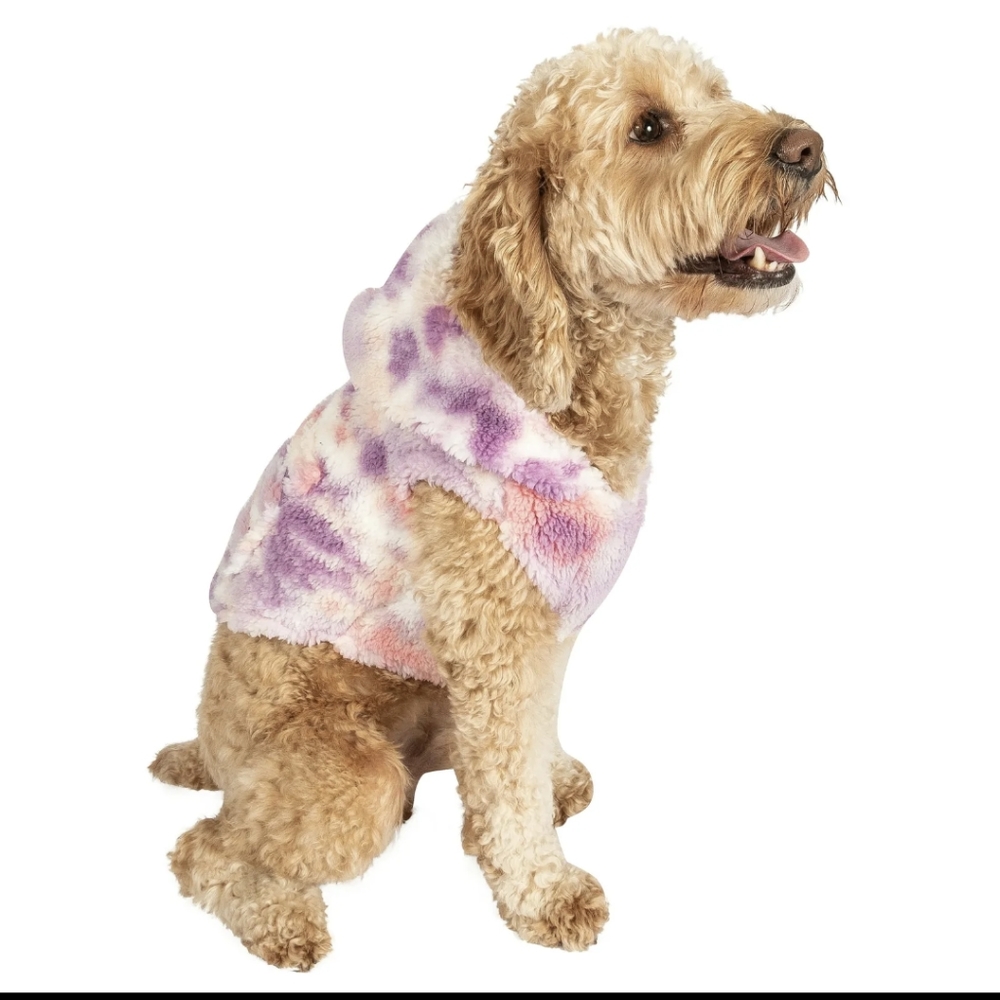 Justice Hoodie for Pets  Tie Dye Sherpa Sweater Dog Clothes Zippered Pocket
